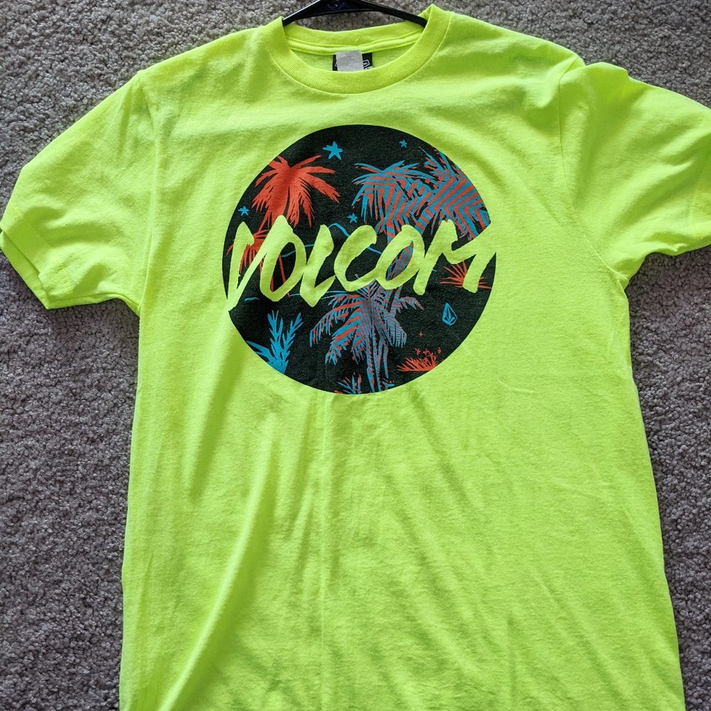 Rare Fluorescent Green Tropical Volcom Logo Tee